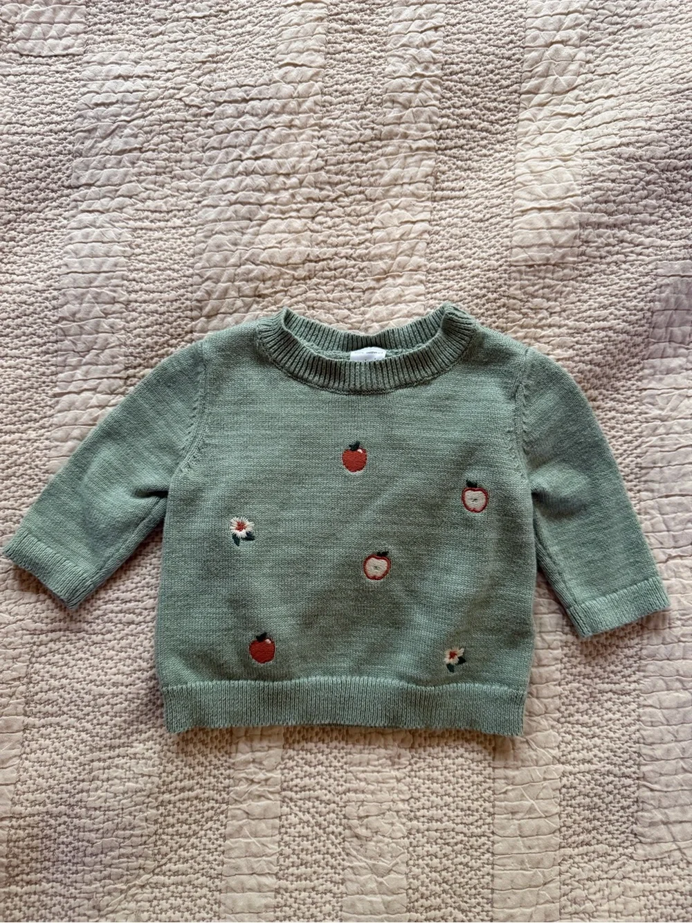 Carters Green Knit Sweater with Apple Embroidery 3 months